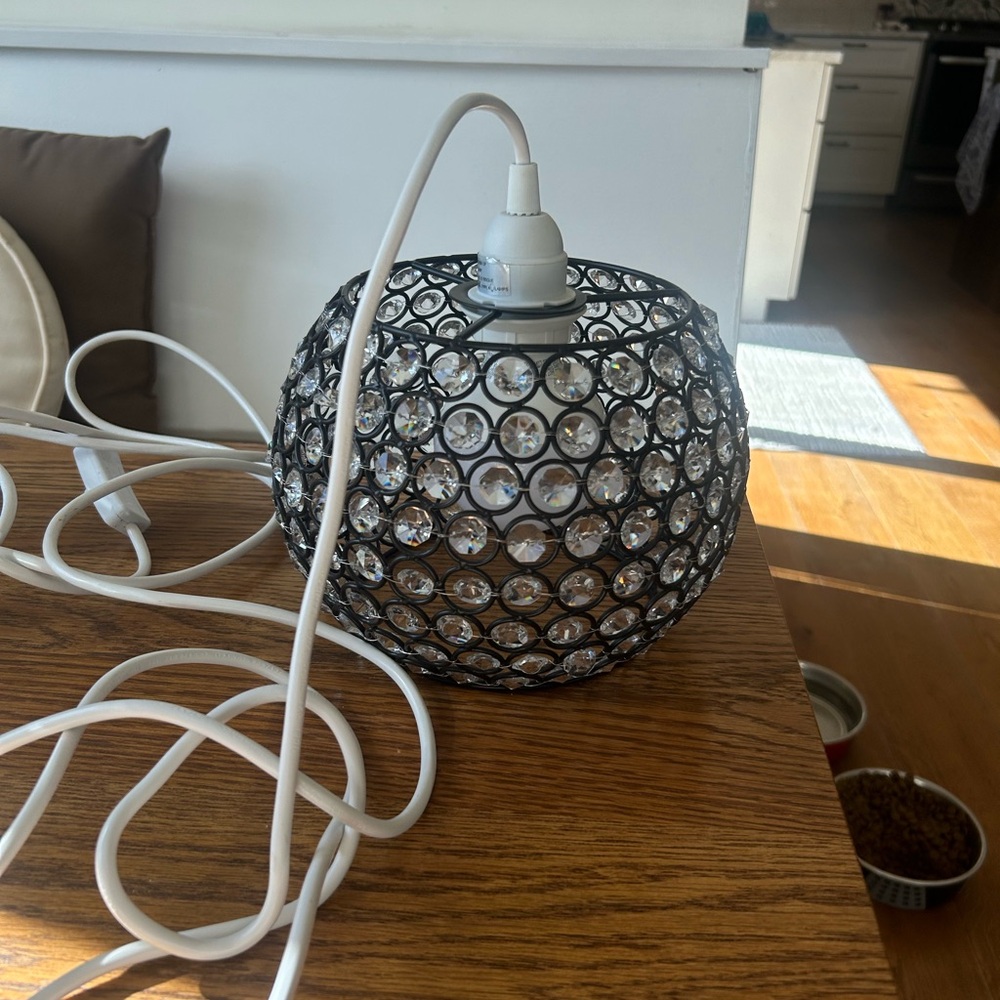 Hanging crystal lamp! Like new condition. 27” around & 8” across.